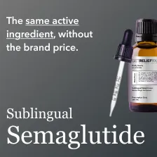 A bottle of sublingual compounded generic Semaglutide with its delivery dropper.