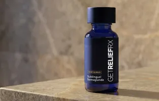 Compounded sublingual semaglutide medication bottle from GetReliefRX